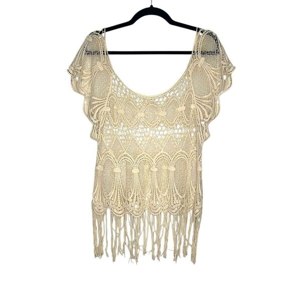 Women’s OS Crochet Fringe Top Boho Beach Swim Coverup - Picture 1 of 4